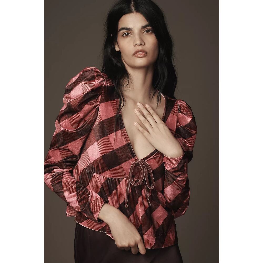 Anthropologie Maeve XL Velvet Babydoll Top Pink
